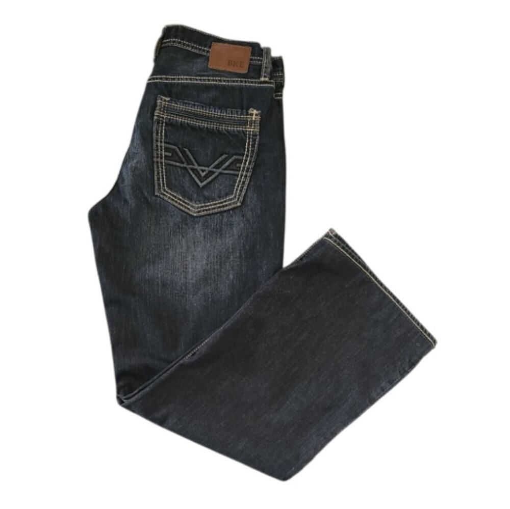 BKE Tyler Men's 31x29 Dark Wash Straight Leg Western Embroidered Jeans Workwear